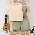 thumbnail image 3 of PatPat Toddler Boy 3pcs Textured Lapel Shirt and Solid Tee and Shorts Set, 3 of 7