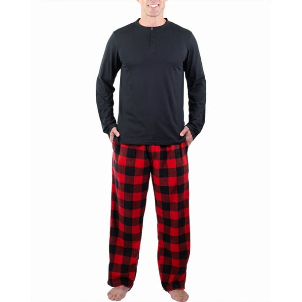 DG Hill 2 Piece Sleepwear Set for Men, Henley Top and PJ Pants Pajama