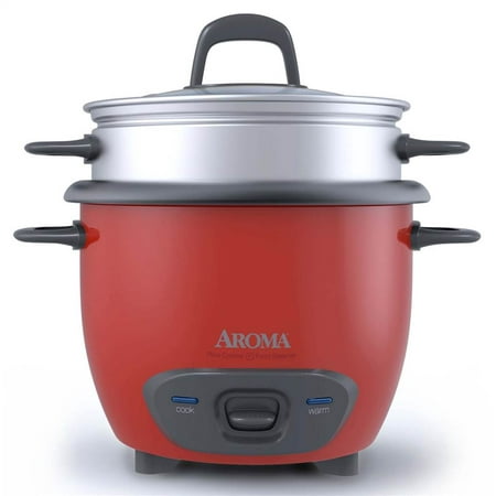 Aroma 6-Cup Rice Cooker and Food Steamer, Red