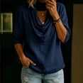 thumbnail image 2 of VBVC Women's Cotton Linen 3/4 Sleeve Tops , Ladies' Cowl Neck Loose Blouses , Casual Breathable Summer Shirts For Women,Navy,S-2XL, 2 of 6