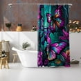 thumbnail image 6 of Butterfly Shower Curtains with Hooks,Purple Floral Shower Curtain,Colorful Butterfly Neon Stained Glass Shower Curtain Green Leaves Fabric Curtains for Bathroom Decor Watercolor 72"x72", 6 of 6