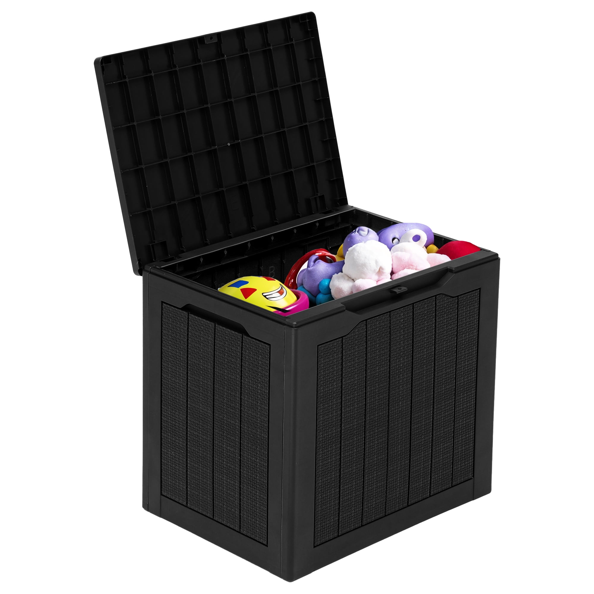 Uforic 30 Gallon Outdoor Resin Deck Box, Weatherproof Rattan Storage Box, Lockable, Black