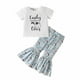 thumbnail image 1 of Conjunto De Algodón Con Cuello Redondo Para Niñas Pequeñas, Ropa De Manga Corta, Pantalones Informales Con Estampado De Vaca, Conjunto De Pantalones Acampanados Odeerbi LM103-7319, 1 of 9