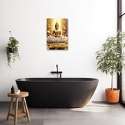 Gold Buddha Painting Zen Canvas Wall Art Buddha Statue Lotus Picture Spiritual Prints Spa Artwork for Yoga Meditation Buddhist Prayer Room(Picture-2, (12.00 x 18.00))