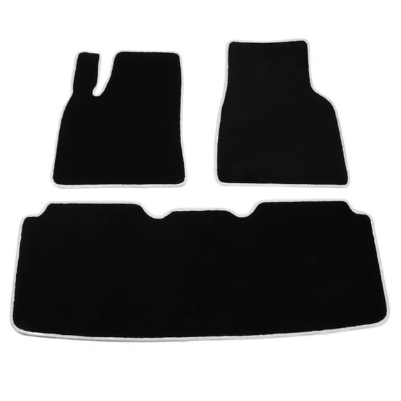 Ikon Motorsports Floor Mat Compatible With 2012-2019 Tesla Model S Sedan 4DR Black Nylon OEM Fitment Style Front & Rear Floor Mats Anti-slip Carpet With White Edge 3PCS