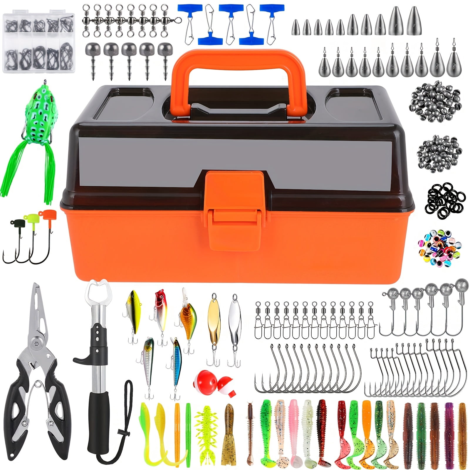 406Pcs High-Capacity Fishing Tackle Box, Complete Lures Kit with Pliers, Crankbaits, Hooks, Weights & Accessories, All-Inclusive Freshwater Bass Fishing Gear, Ideal Christmas Gift for Men