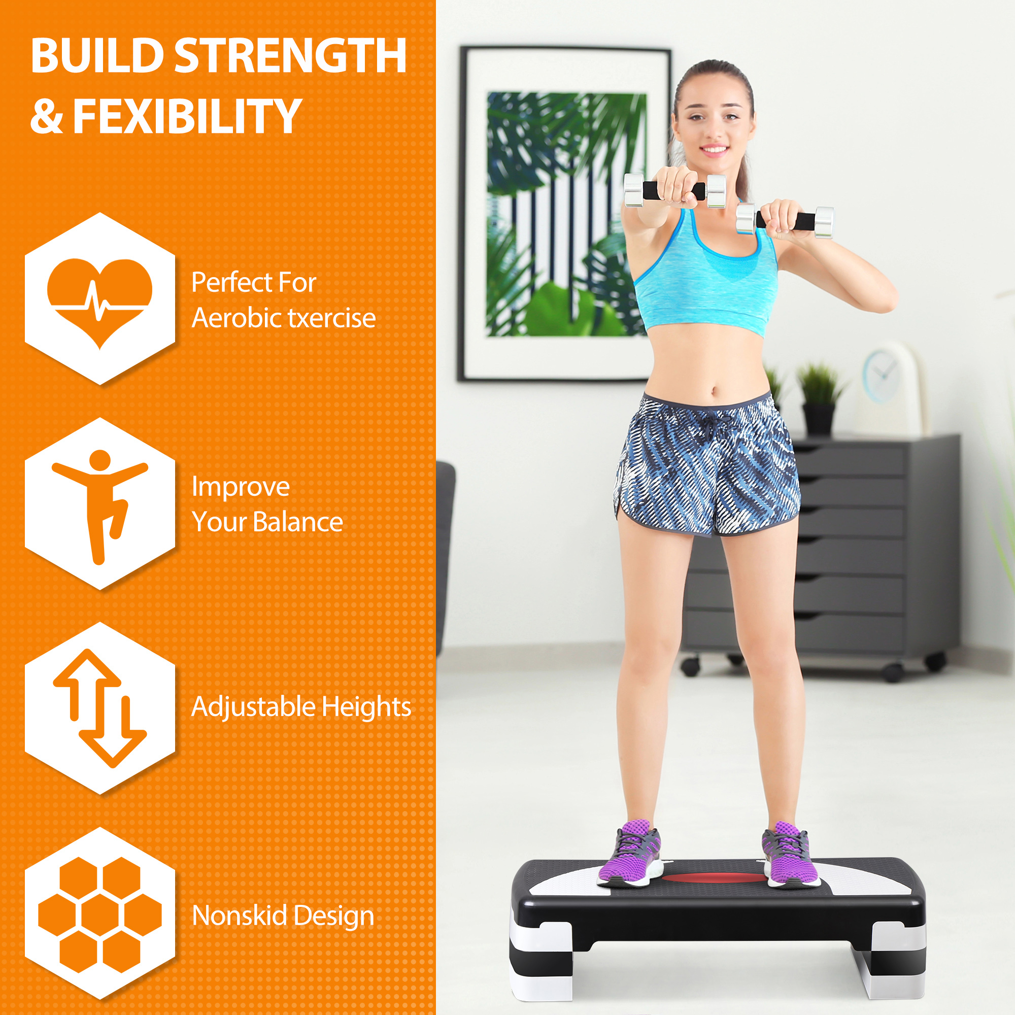 ZenSports 30'' Adjustable Workout Aerobic Stepper 550lbs Exercise Step Platform W/4 Risers