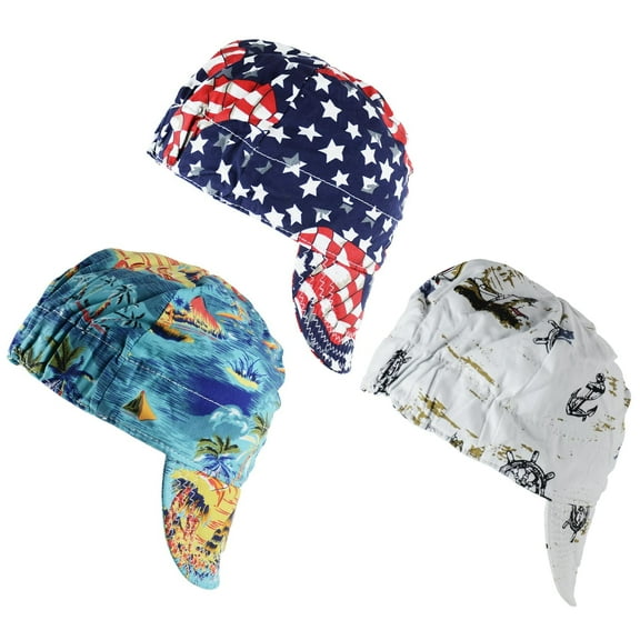 TRQWH Welding Cap 100% Cotton Welding Caps for Men 3 Pcs Mesh Inside Sweat Absorption Flame Resistant Protective Welders Cap with Elastic Welding Helmet