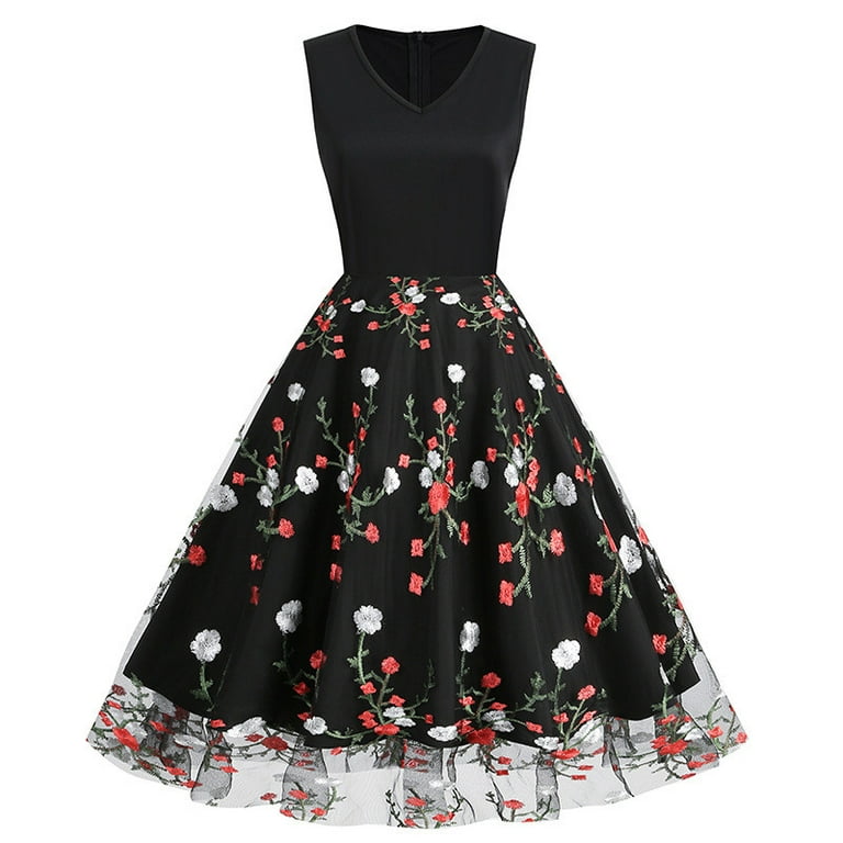 Black floral cocktail dress sale