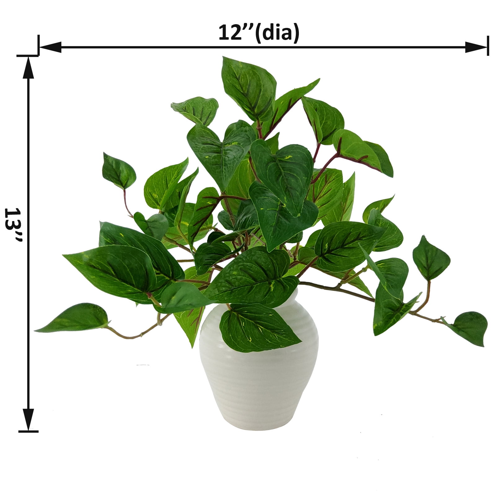 (4 pack) Mainstays 11” Artificial Golden Pothos in White Color Ceramic Pot