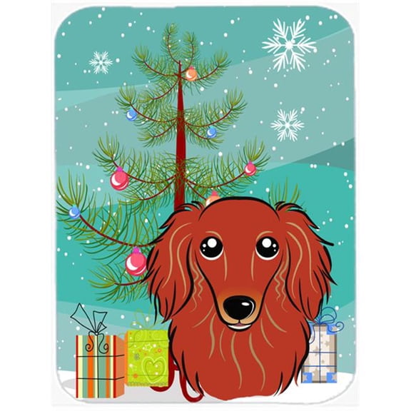 Carolines Treasures Christmas Tree and Longhair Red Dachshund Glass Cutting Board Large 12H x 16W multicolor