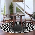thumbnail image 5 of Abstract Plaid Washable Round Area Rug 6 ft, Black White Checkered Spiral Illusion Tunnel Interior, Soft Non Slip Rugs Stain Repellent Indoor Felt Carpet for Living Dining Room Bedroom Home Office, 5 of 9