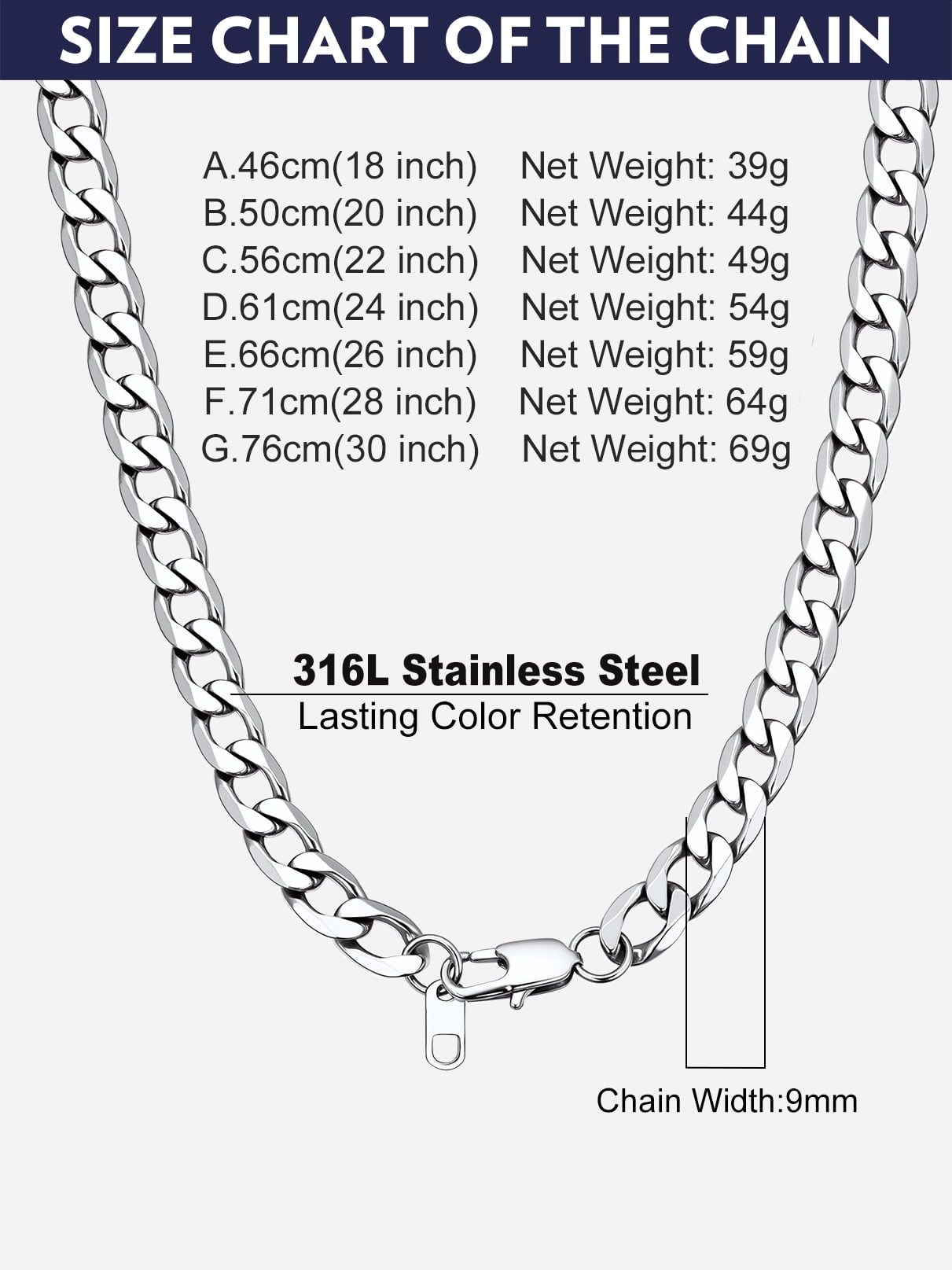 Bandmax 9MM Cuban Link Chain Necklace for Men Women Stainless Steel Flat Curb Chain 28 Inches Rapper Mens Jewelry Birthday Father Day Gift for Dad Son Husband Grandpa