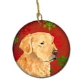 thumbnail image 1 of Golden Retriever Flocons de Neige Rouges Ornement en Céramique de Noël, 1 of 1