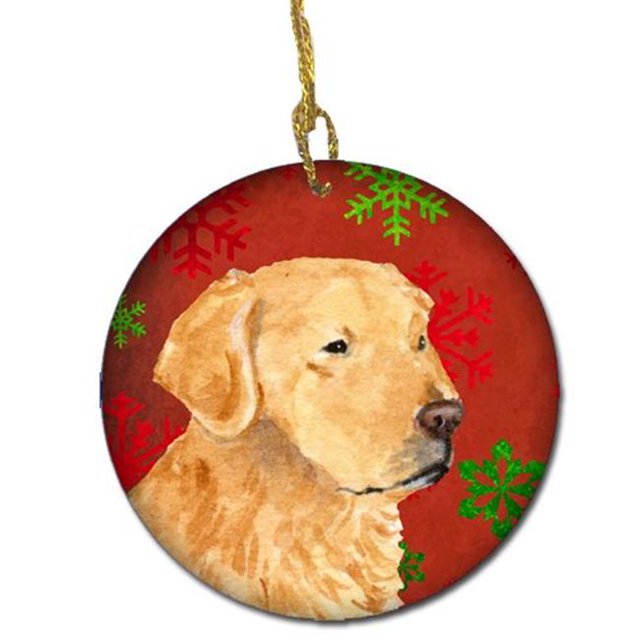 Golden Retriever Flocons de Neige Rouges Ornement en Céramique de Noël
