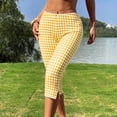 thumbnail image 5 of MLQIDK Pedal Pushers for Women Plaid Capri Pants Dressy Casual Elastic Waist Knee Length Lounge Pants Trendy Summer Plaid Capri Pants with Pockets Yellow XL, 5 of 6