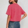 thumbnail image 4 of Gaexia Women's Casual Cropped T-Shirt Loose Fit Short Sleeve Summer Round Neck Athletic Top (Red,L), 4 of 7