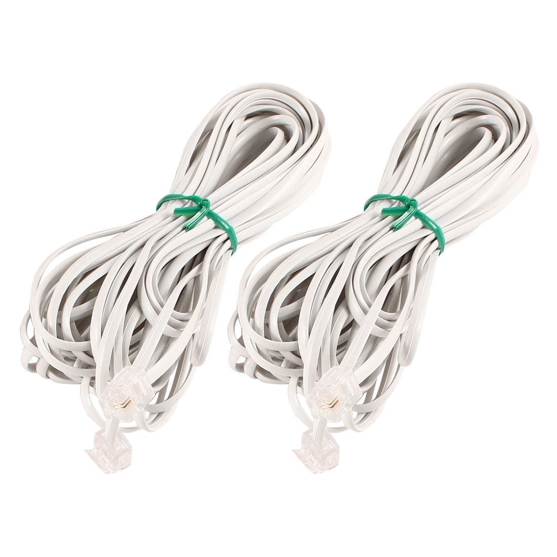 10M 33ft RJ11 6P2C Telephone Phone Extension Cable Connector White 2pcs