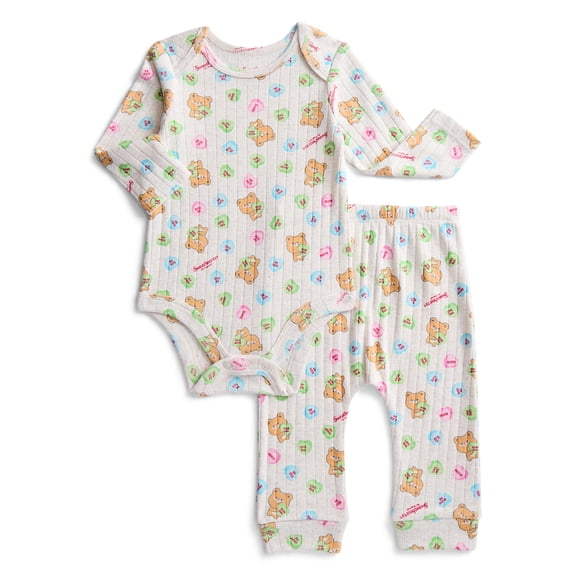 Sweethearts Baby Girls Valentine's Day Long Sleeve Bodysuit with Matching Joggers, 2-Piece Set, Sizes Newborn-12M
