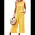 thumbnail image 1 of Conjunto de Dos Piezas de Verano para Mujer: Top Corto Sin Mangas con Cuello Redondo y Pantalones Anchos con Bolsillos. Amarillo S, 1 of 10