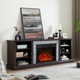 thumbnail image 2 of Sesslife Electric Fireplace TV Stand for 70" TVs, Farmhouse TV Console Table with Faux Stacked Stone Surrounded, Media Entertainment Center with Remote Control Fireplace for Living Room, Cherry, 2 of 7