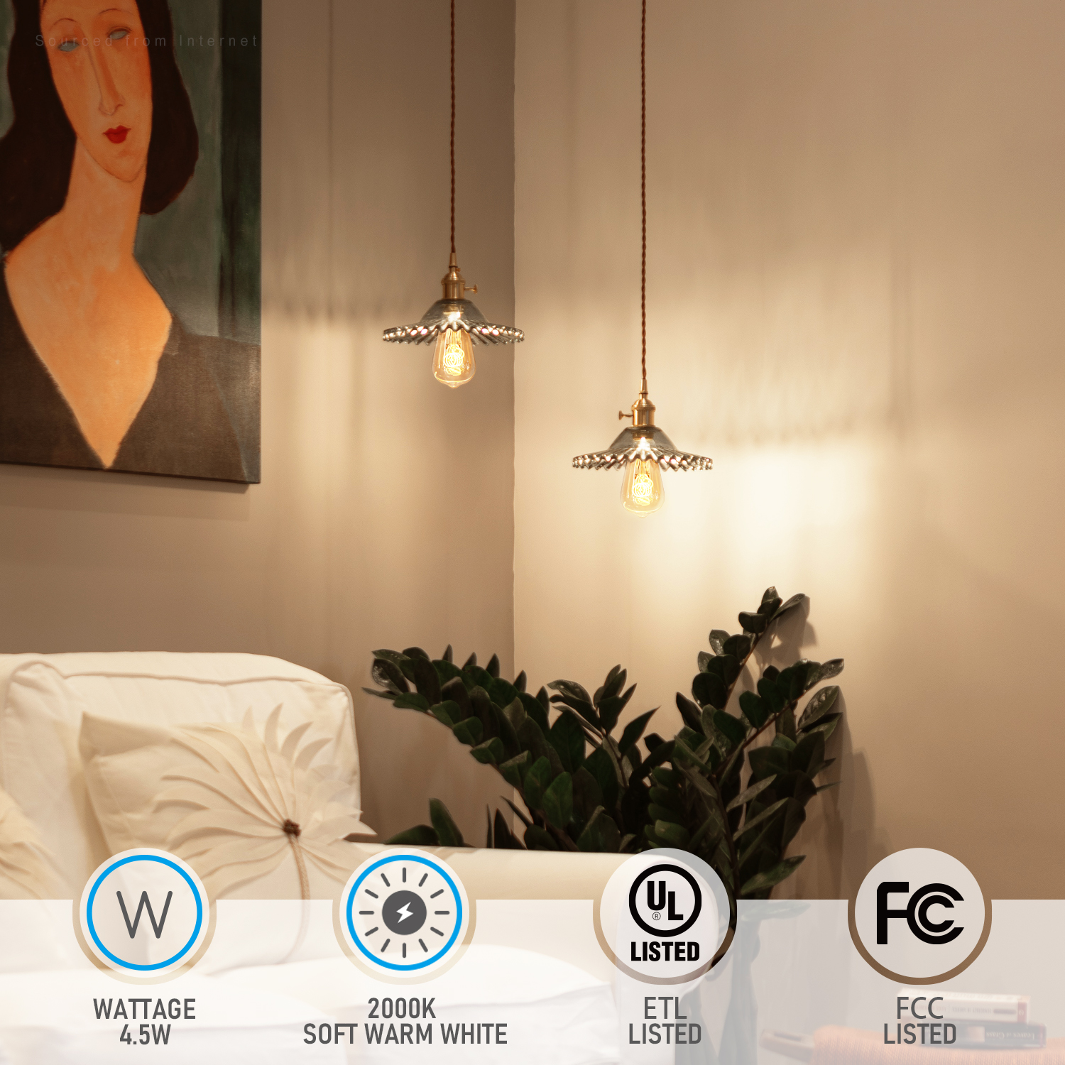 6Pack ST64 LED Light Bulb Dimmable, LED Vintage Edison Bulbs, E26 Base, Antique Squirrel Cage Bulbs, 2000K Amber Light