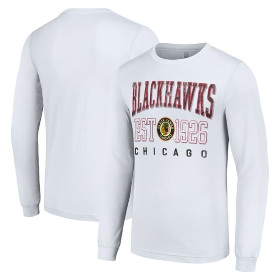 Men's Starter White Chicago Blackhawks Retro Graphic Long Sleeve Crew T-Shirt