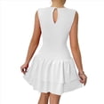thumbnail image 3 of Robe d'Été Mini pour Femme Sans Manches à Col Ras du Cou, Courte, Débardeur, Robe Soleil Fluide à Volants Superposés, Cocktail, Fête, Blanc G, 3 of 9