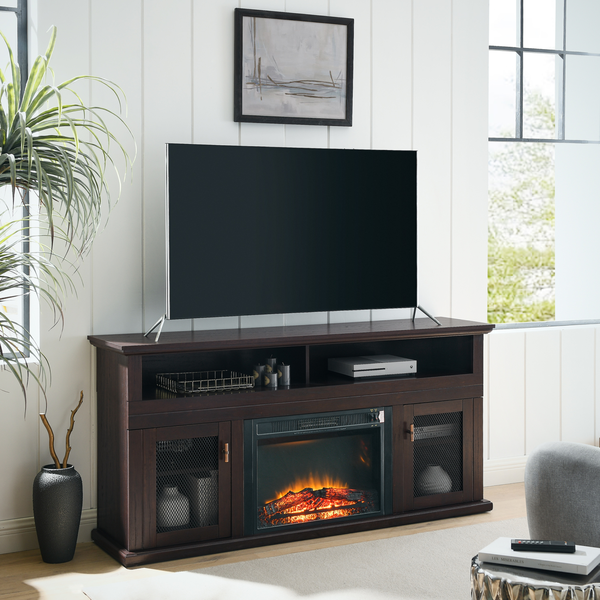 Tv Stand for Tvs up to 65" with Electric Fireplace Dark Brown