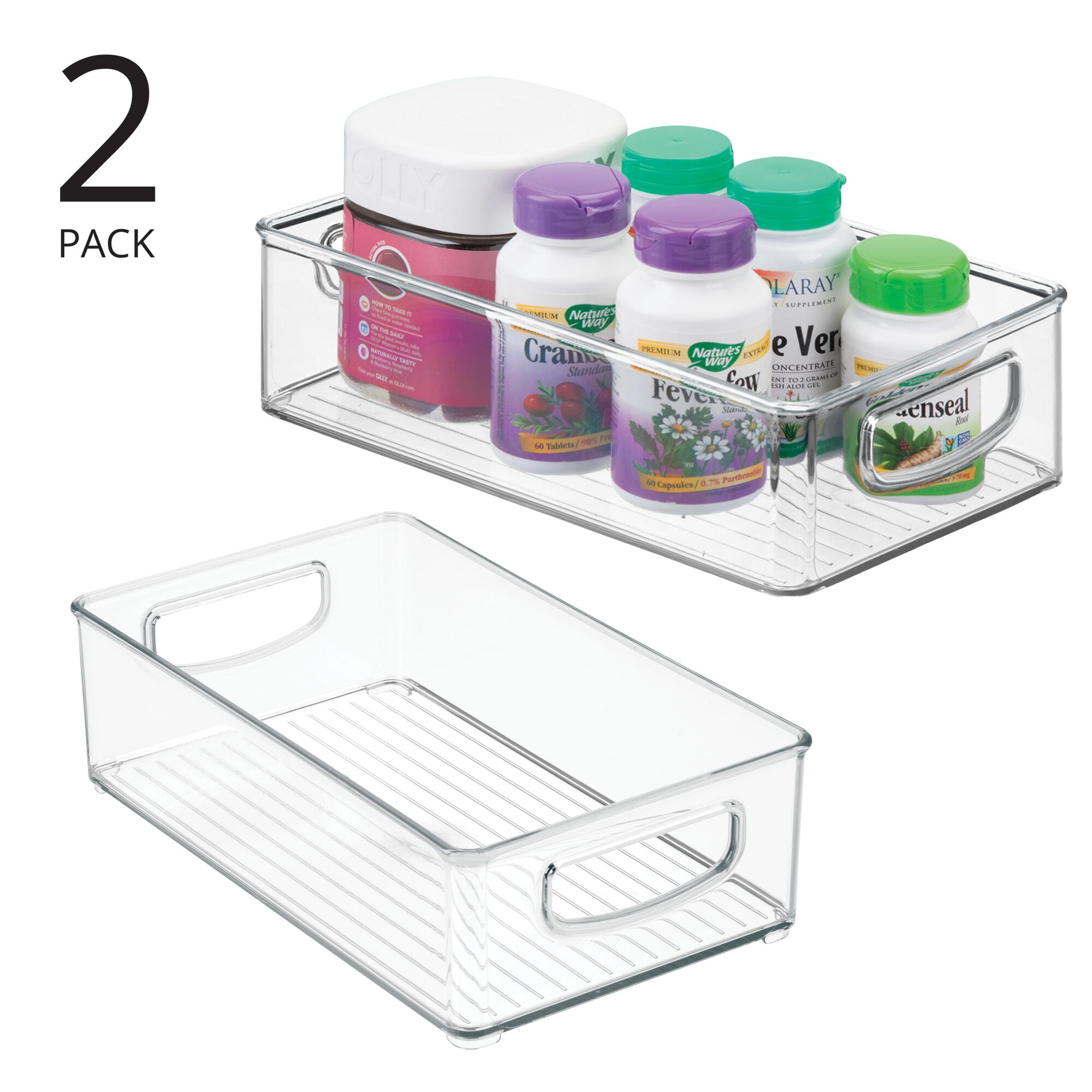 mDesign Slim Plastic Storage Container Bin with Handles - Bathroom Cabinet  Organizer for Toiletries, Makeup, Shampoo, Conditioner, Face Scrubbers