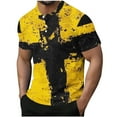 thumbnail image 2 of Jinhomg Casual Summer Shirts for Men Trendy British Flag Graphic Henley Shirt Breathable Comfy Short Sleeve Mesh Tops Quick Dry Workout Athletic Tees Yellow M, 2 of 5