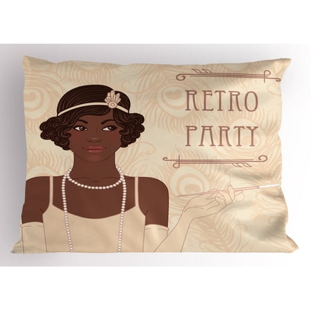 Ambesonne Pin up Girl Pillow Sham, Flapper Style Girl, 26" X 20", Chocolate Beige