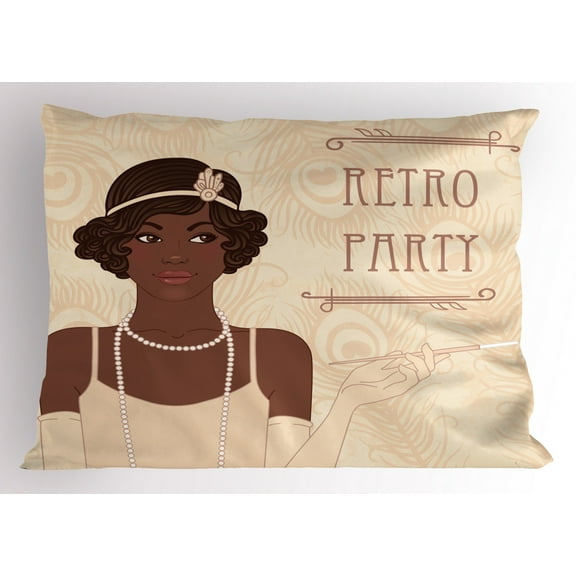 Ambesonne Pin up Girl Pillow Sham, Flapper Style Girl, 26" X 20", Chocolate Beige