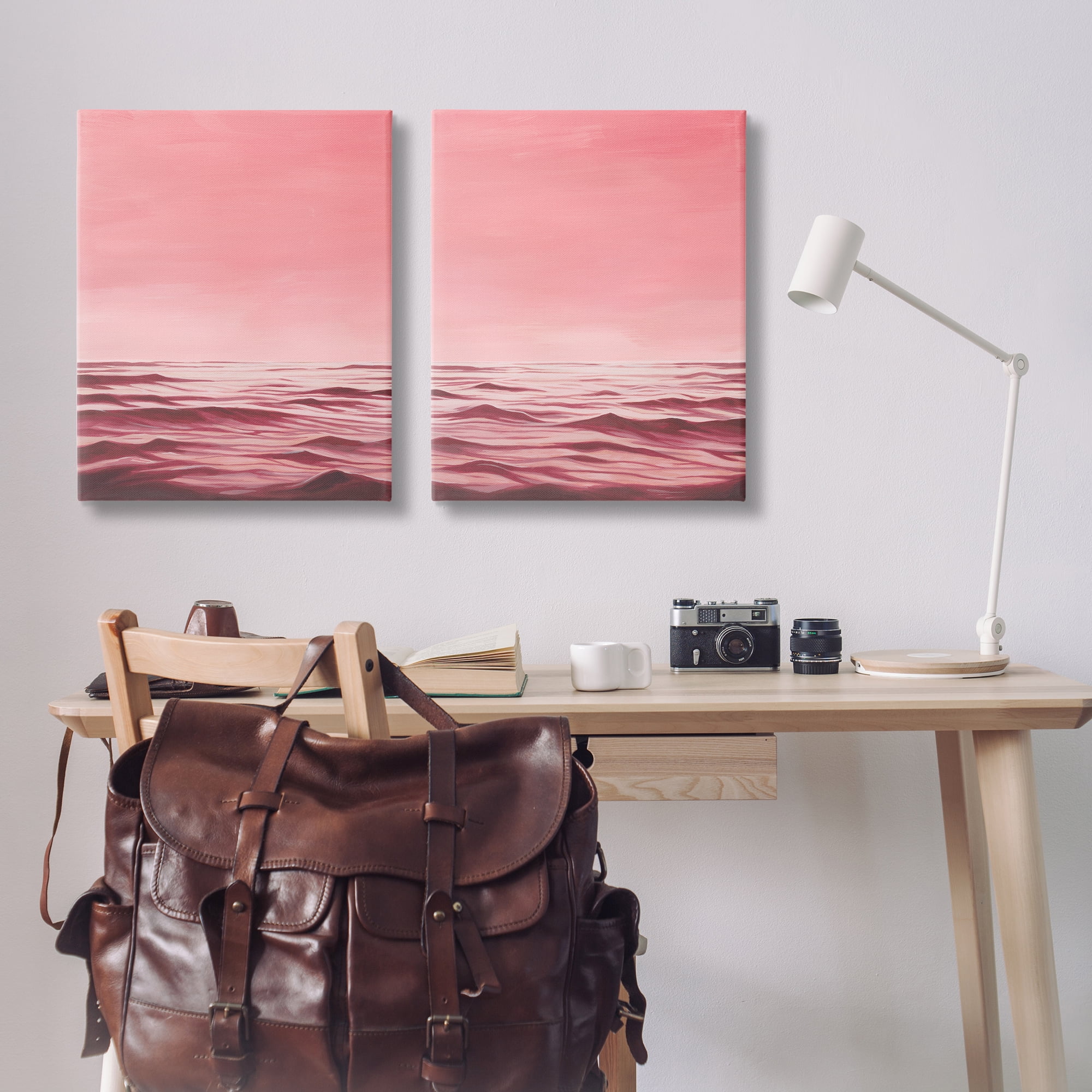 Stupell Industries Pink Calm Seascape Nautical & Beach Painting Wrapped Canvas Art Print Wall Art, 24 x 30, Set of 2