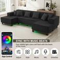thumbnail image 3 of Harper & Bright Designs U-Shaped Sectional Sofa Set for Living Room, Corduroy Upholstered Sectional Sofa with RGB LED Light Strip and 6 Pillows, Black, 3 of 16