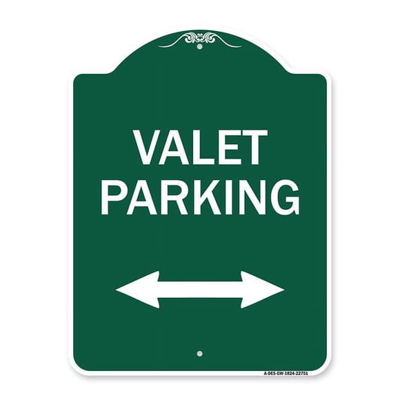 SignMission A-DES-GW-1824-22751 18 x 24 in. Designer Series Sign - Valet Parking with Bidirectional Arrow, Green & White