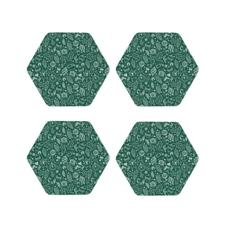 

Fuzoiu Green Christmas Print Leather Coasters Set Drink Coasters Set of 4 for Tabletop Protection Durable PVC Coasters Home Décor and Housewarming Gift-Hexagon