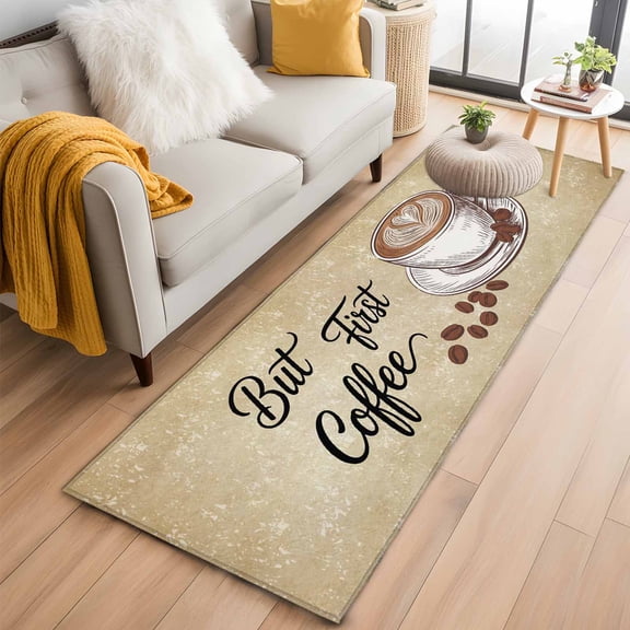 Vintage Coffee 2'x6' Runner Rugs for Hallway Kitchen Bedside Non Slip Washable, Modern Farmhouse Coffees Brown Retro Entryway Rug Runners with Rubber Backing, Long Carpet Runner for Laundry Room