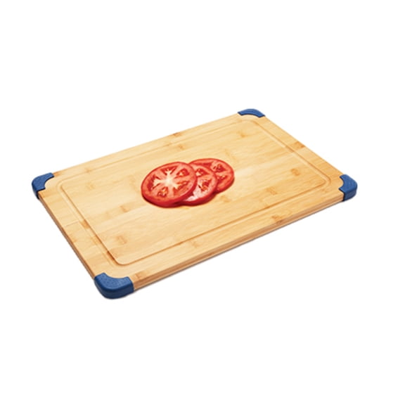 Farberware 12-inch x 18-inch Thick Bamboo Wood Cutting Board with Non-Slip Navy Corners