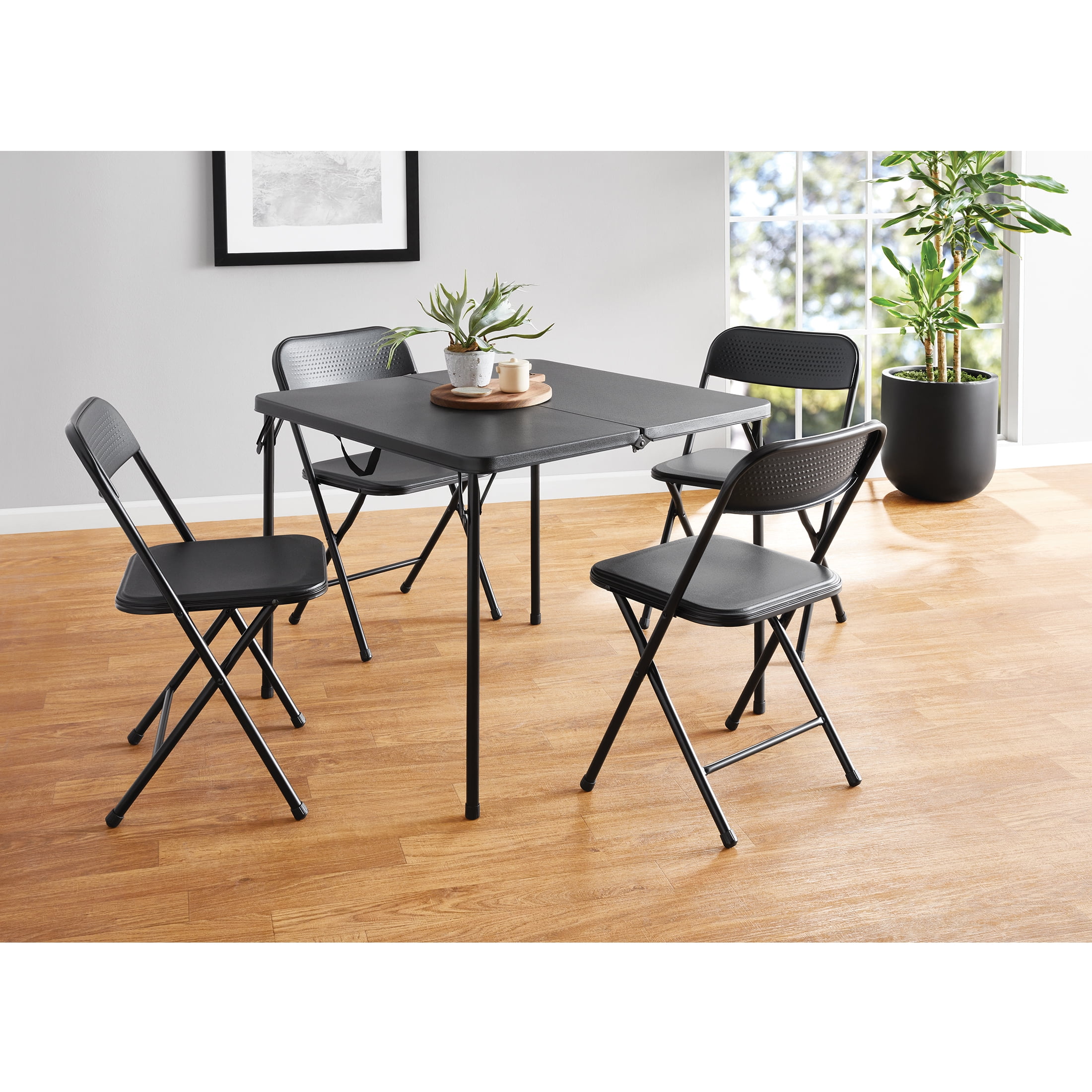 Mainstays 34 Square Resin Fold in Half Table Rich Black Walmart