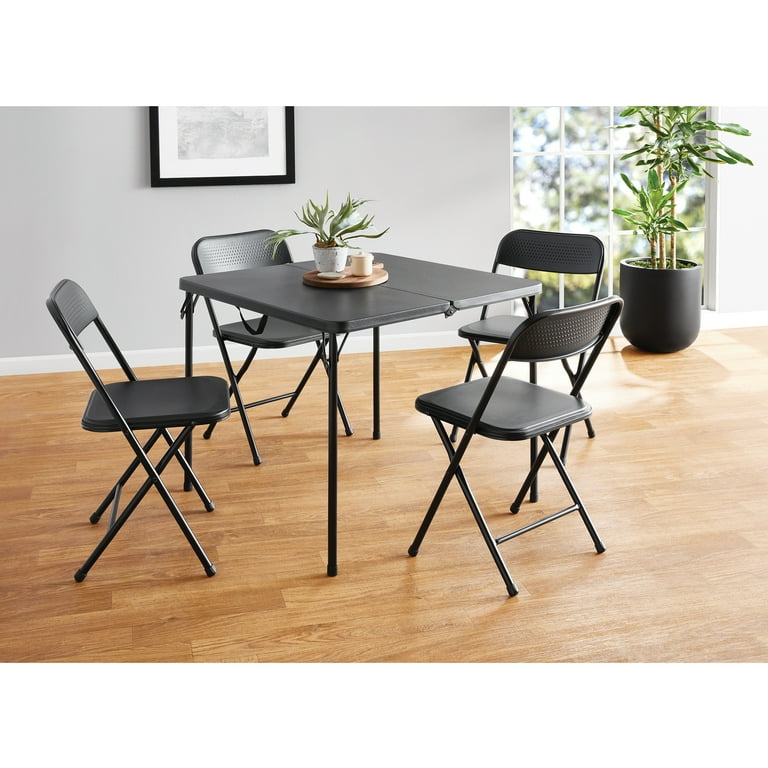 Mainstays 5 Piece Resin Card Folding Table and Four Folding Chairs Set Black Walmart