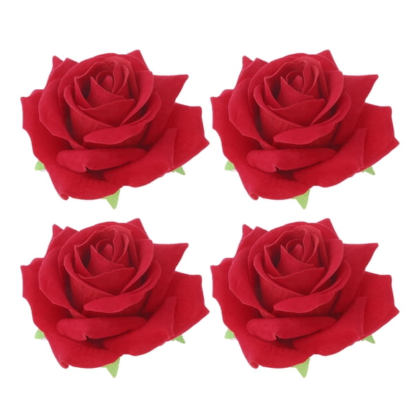 4 broches de flores con forma de rosa de tela, accesorio artesanal para vacaciones en Hawái (rojo)