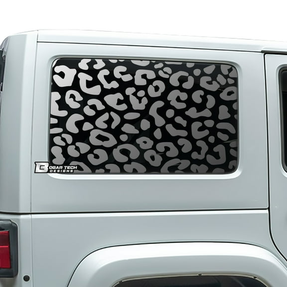 BOGAR TECH DESIGNS Precut Leopard Cheetah Rear Side Quarter Window Decal Stickers Compatible with 4 Door Jeep Wrangler JK 2007-2018, Matte Black