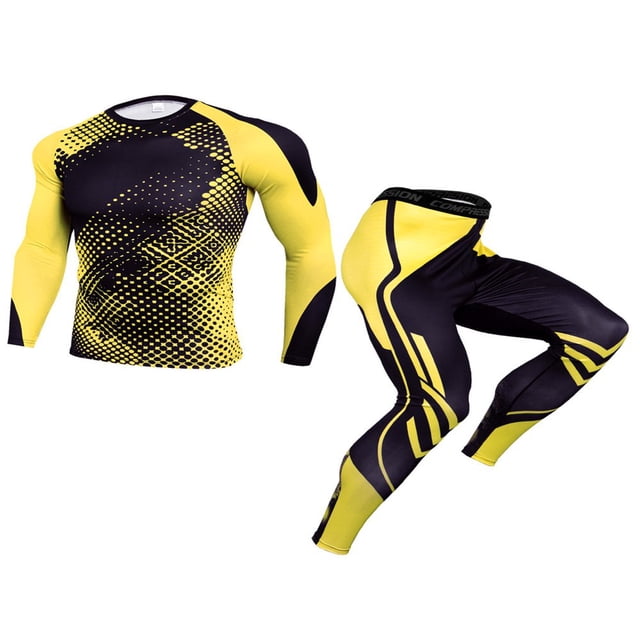Men‘s Compression Base Layer 2PCS Clothes Set Athletic Fitness Quickly Dry Long Sleeve Tights T-Shirt Leggings