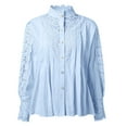 thumbnail image 5 of JUMESG Womens Oversized Button Down Shirts Women Casual Boho Blouse Fashion Floral Shirts V Neck Long Puff Sleeve Lightweight Chiffon Spring Summer Tops 2024 (Sky Blue,L), 5 of 7