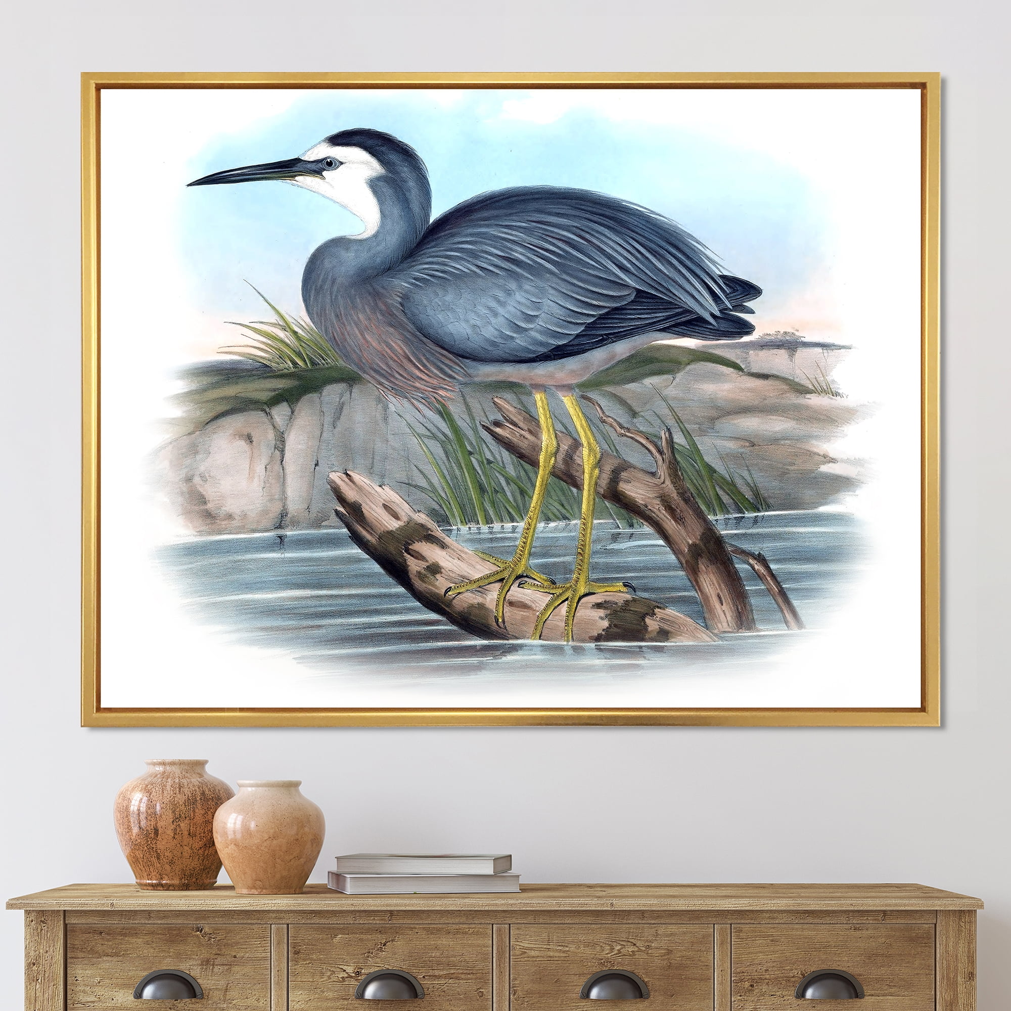 Designart 'Ancient Australian Birds II' Traditional Framed Canvas Wall Art Print