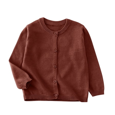 Edvintorg Toddler Boys Girls Crewneck Cardigan Sweaters Long Sleeve Kids Button Cotton School Uniform Knit Tops Outwear 2-10Years
