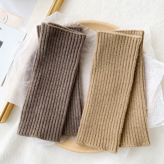 Naierhg 1 Pair Mittens Knitted Half Finger Solid Color High Elasticity Striped Texture Warm Soft Touch Screen Winter Gloves Green