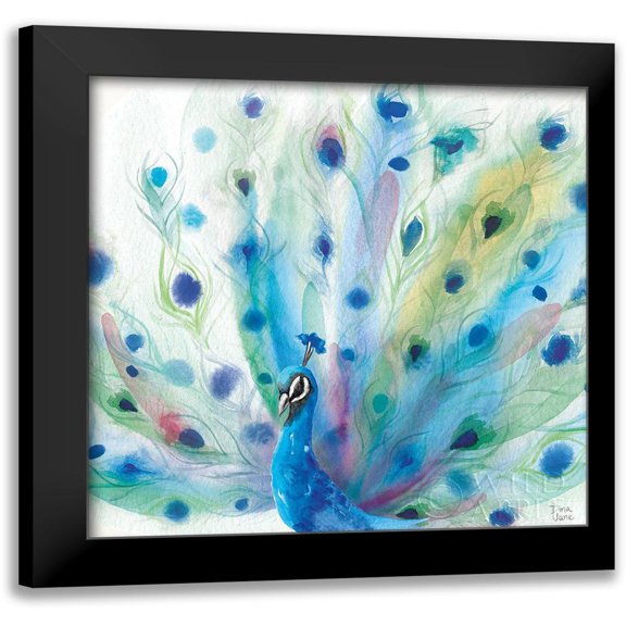 June, Dina 12x12 Black Modern Framed Museum Art Print Titled - Peacock Glory V
