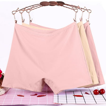 Plus Size Cotton Panties For Women Solid Color High Waist Leak Proof Short Underwear Shorts 3 PackKhakiXXXXL